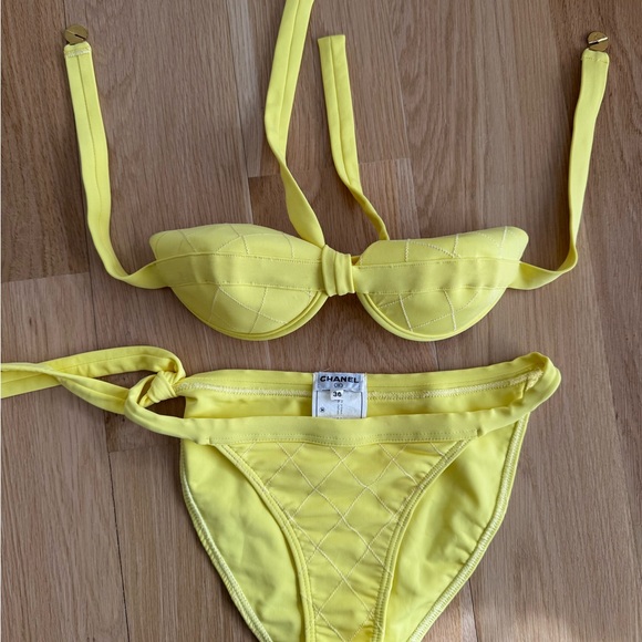 Vintage Chanel Bright Yellow Quilted Bikini- size 36 - Picture 1 of 5